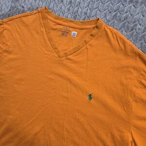 Polo Ralph Lauren Shirt Mens 3XLT Orange Short Sleeve‎ V Neck Green Pony Logo